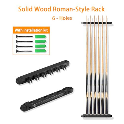 SUPERDIAMOND Pool Cue Rack Wall Mount, 6 Cues Solid Wood Pool Stick Holder, 2-Piece Minimalist Cue Stick Holder & Billiard Cue Racks for Game Room, (Black / 6 Cues) - size: 6 Cues, style: SU-LM-Pool Cue Rack-6cues