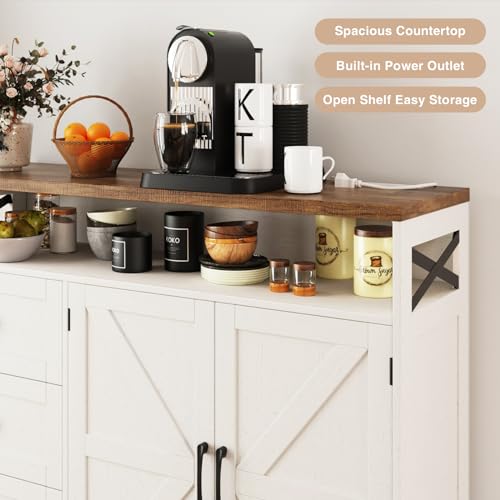 Befrases Farmhouse Buffet Cabinet with Drawers & Open Shelf, Sideboard with Storage, Kitchen Pantry Cabinet Hutch, Coffee Bar Station for Kitchen, Livingroom, 47" L White - color: Antique White