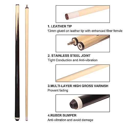 Pool Sticks 2-Piece 58 Inch Wooden Billiard Cue Hard Wood Pool Cues 19-21 oz Economic Cues Good for House and Bar Use American Pool Game Practice Cues for Begginer Starters, Set of 2