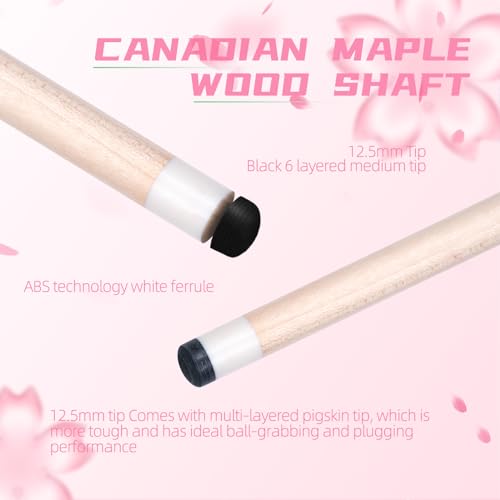 CUEELF Pink Pool Cue Stick 58inches Canadian Maple Billiard Cue Sticks Professional Pool Stick Gifts for Women and Ladies - color: Pink Flower, size: 20 oz