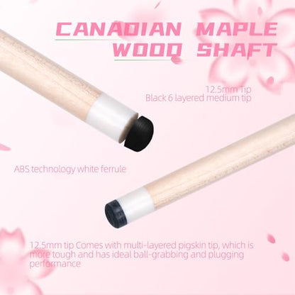 CUEELF Pink Pool Cue Stick 58inches Canadian Maple Billiard Cue Sticks Professional Pool Stick Gifts for Women and Ladies - color: Pink Flower, size: 21 oz