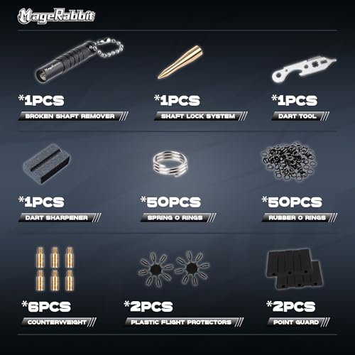 Dart Accessories Kit Including 36pcs Dart Flights 45pcs Dart Shafts for Steel/Soft Tip Darts,Sharpener, Dart Stems Remover Tool, 50 Metal Rings,50 Rubber Rings, Pack of 195pcs Accessories