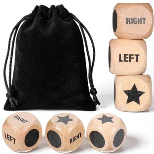 6 Pcs Left Right Center Game Dice 1 Inch Wooden Dice with Drawstring Bag Convenient Easy to Store Carry Around Set Accessorie for Family Travel Indoor Outdoor
