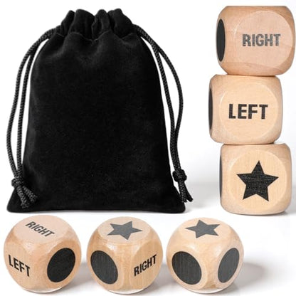 6 Pcs Left Right Center Game Dice 1 Inch Wooden Dice with Drawstring Bag Convenient Easy to Store Carry Around Set Accessorie for Family Travel Indoor Outdoor