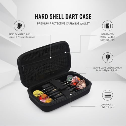Hard Shell Dart Case with Handle, Protective EVA Carrying Wallet for Darts and Accessories, Black