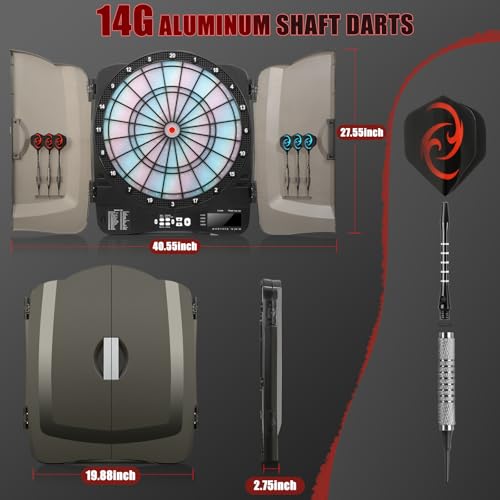 Electronic Dart Board Cabinet Set, Illuminated Target Dartboard for Adults, 48 Games with 315 Variations Soft Tip Digital Dartboard Cabinets with 6 Darts, 100PCS Soft Tips
