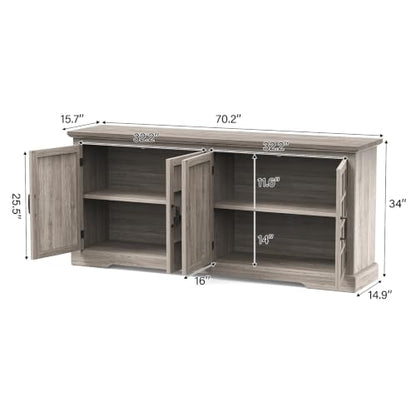 Bigbiglife 70.2" Wood Buffet Cabinet, Farmhouse Buffet Sideboard Cabinet with 4 Doors and Adjustable Shelves, Coffee Bar Wine Bar Storage Cabinet for Kitchen, Living Room, Grey - color: Grey