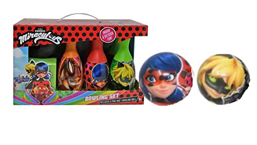 What Kids Want Miraculous Ladybug Bowling Set - Superheroes Bowling Set for Kids, Fun Indoor and Outdoor Bowling Game for Kids, for Birthday Parties, Games and Play Dates - 7 Pieces Set
