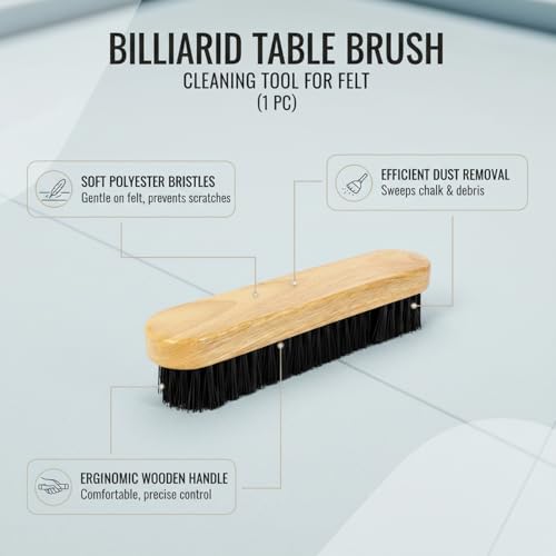 Billiard Table Felt Cleaning Brush with Soft Polyester Bristles and Wooden Handle for Pool Table Maintenance - size: 8.86 x 1.97 x 0.98 in