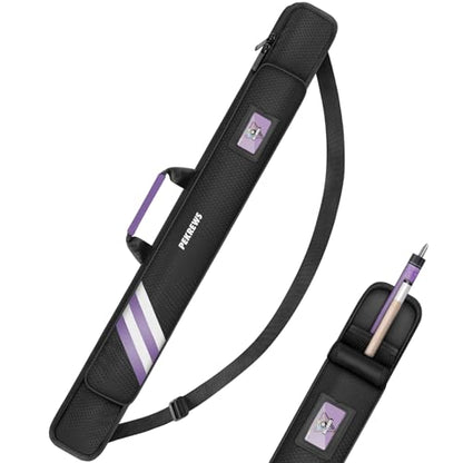 PEKREWS Pool Cue Case, Soft Pool Stick Case 1x1 Holds 1 Butt and 1 Shaft with Queue Zipper Pocket, Sturdy Polyester Billiard Cue Bag with Shoulder Strap Handle, Billiard Stick Bag for Men and Women - color: Purple