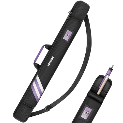 PEKREWS Pool Cue Case, Soft Pool Stick Case 1x1 Holds 1 Butt and 1 Shaft with Queue Zipper Pocket, Sturdy Polyester Billiard Cue Bag with Shoulder Strap Handle, Billiard Stick Bag for Men and Women - color: Purple