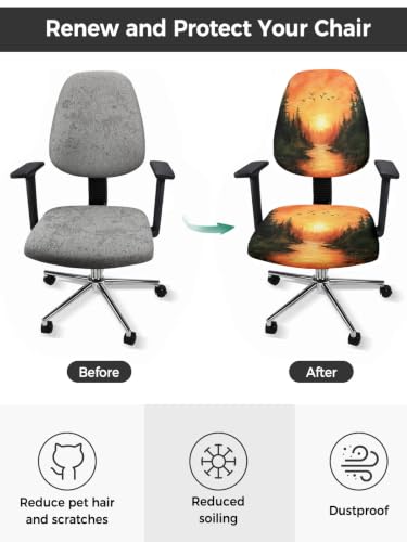 Savannan Office Chair Cover, Gradient Orange Sky Sunset Protective Stretch Elastic Universal Cover for Desk Task Chair,Computer Rotating Chair 1 Pcs Retro Abstract Forest