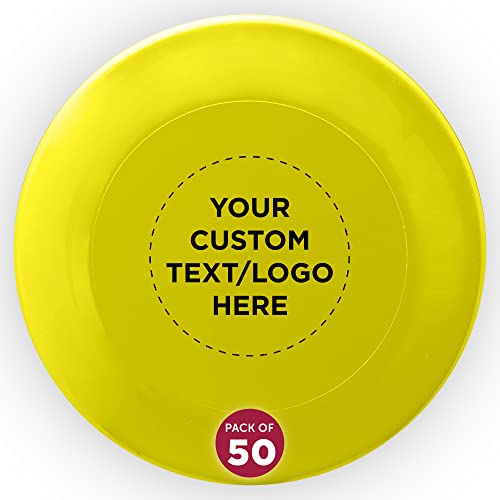 DISCOUNT PROMOS Frisbee Flying Discs in Bulk, 9.25 in. Fun Family Beach Game - color: - Custom - Yellow, size: 50 flying discs