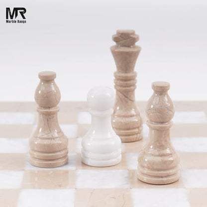 Marble Chess Pieces 3.5 Inch King Handmade Verona and White 32 Chess Figures for Board Games, Suitable for Travel Games - color: Verona and White