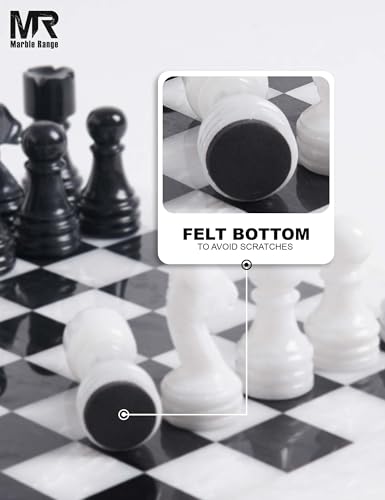 Marble Chess Set 12" Inches White and Black with Storage Box and 2 Extra Queen Handmade Classic Board Games for Adults, Luxury Chess Board & Marble Chess Set for Adults - color: White & Black