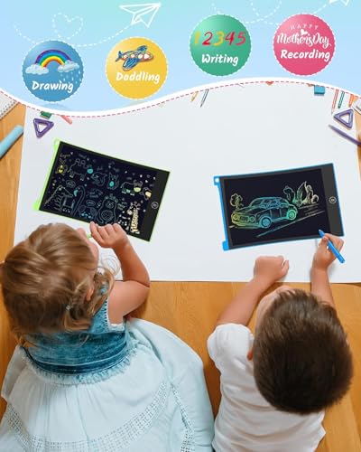 TECJOE LCD Writing Tablet, 8.5 Inch 2 Pack Colorful Doodle Board Drawing Tablet for Kids, Kids Travel Games Activity Learning Toys Birthday Gifts for 3 4 5 6 Year Old Boys and Girls, Blue Green - color: Blue Green