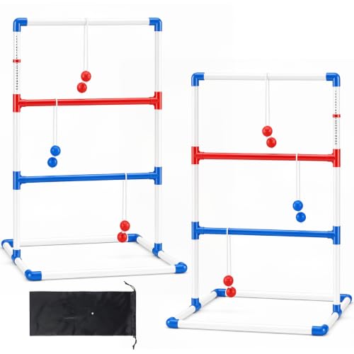 NEWBULIG Ladder Toss Game, Ladderball Golf Set with Tossing Balls, Ladder Ball Games for Outdoor Lawn, Yard for Family, Adults & Kids, Complete with 6 Bolas, Score Trackers & Carry Bag - color: White