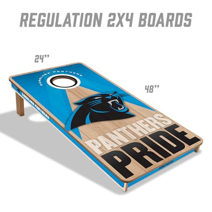 YouTheFan NFL 2' x 4' Slogan Series Professional Wood Cornhole Game with Logo Bags - color: Carolina Panthers