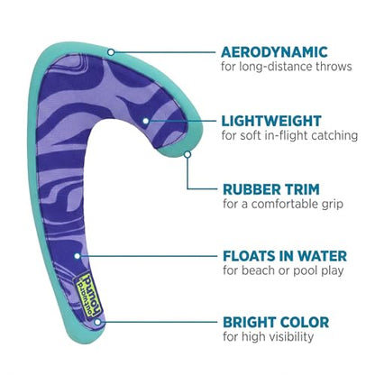 Outward Hound FlyFetch Boomerang Dog Toy, Lightweight Foam Core, Rubber Rim, Floats in Water, All Breeds, 11" - color: Boomerang Purple