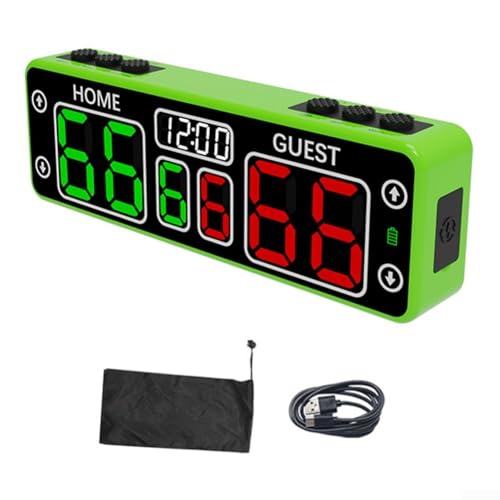 Rechargeable Electronic LED Scoreboard with ABS Housing, Magnetic Back and Wall/Table Mount Options, 6 Rubber and 4 Touch Buttons for Scoring and Timing, Up to 24 Hours Use(green)