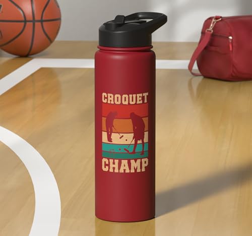 Croquet Champ Retro Funny Lawn Game Player Quote Stainless Steel Insulated Water Bottle - color: Red