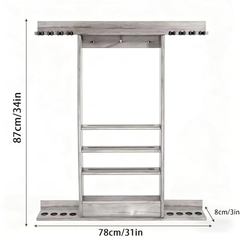 SUPERDIAMOND 8 Pool Stick Holder, Wall Mount Pool Cue Rack for Pool Table Accessories, Made of 100% Solid Wood Billiard Cue Holder Wall Mounted Display Stand for Game Room (Holds 8 Cues & Grey) - size: 8 Cues, style: SU-wa-8 Cue Racks-grey