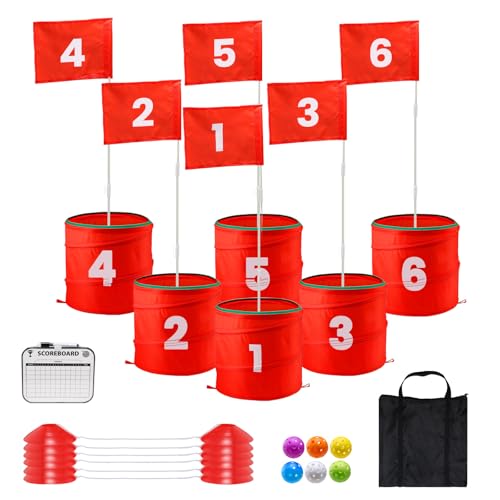 A11N SPORTS Finchley Backyard Golf Chipping Game | Portable 9 or 6 Holes Yard Golf Course for Outdoor, Lawn, Beach, Park | Golf Gifts for Men Women - size: 6 Buckets