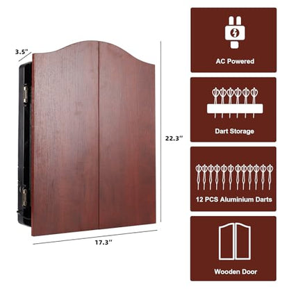 Electronic Dart Board with Wooden Door, Electric Dartboard with Heckler & Light Effects, Digital Soft Tip Dartboards for Game Room Man Cave Bar, 12 Darts, 100 Soft Tips