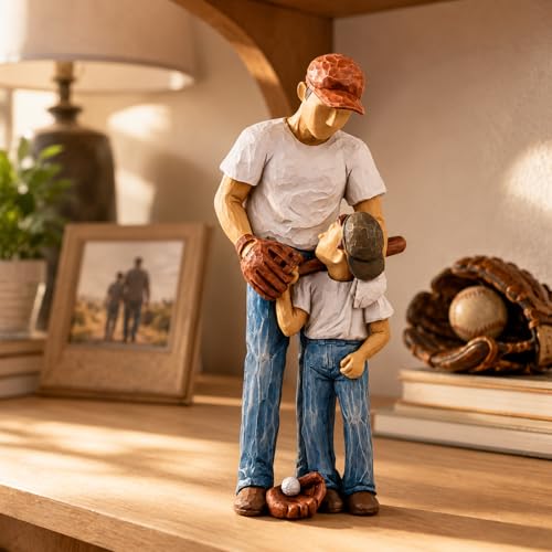 AIDLNS Father and Son Figurines, Dad and Son Play Baseball Hand-Painted Figures Gifts, for Dad Boys, Family Sculpture for Shelf Decor Desktop Home Decoration