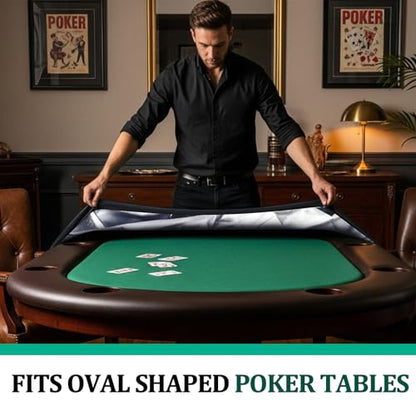 Macarrie Oval Poker Table Dust Cover Black Heavy Duty Water-Tight Dust Proof Protective Vinyl Poker Table Dust Cover with Elastic Band Hem for Home Game Rooms Casinos Easy to Slip on - size: 84"l X 42"w