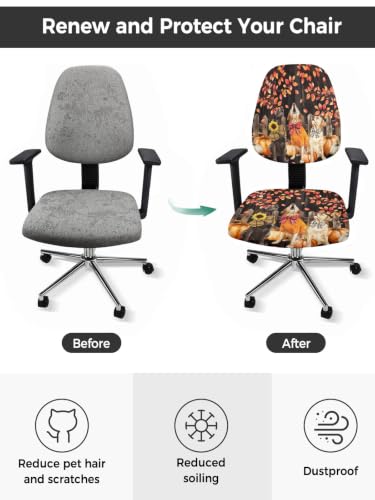 Savannan Office Chair Cover, Autumn Leaves Dog Pumpkin Fence Protective Stretch Elastic Universal Cover for Desk Task Chair,Computer Rotating Chair 1 Pcs Brown Wood Sunflower
