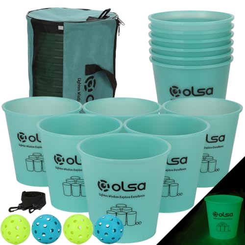 Olsa Giant Yard Pong Set, Toss Family Games for Beach Camping Lawn Backyard Party, Indoor Outdoor Party Games for Adults and Family(Green Glow in Dark) - color: Green Glow in the Dark