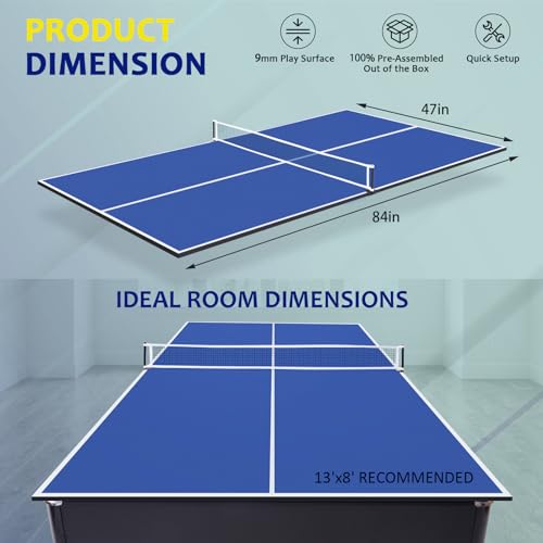 Ping Pong Table Topper for Pool Table, Foldable Ping Pong Table Top with Net Set, Portable Table Tennis Conversion Top Includes Foam Padding for Protection, Easy Conversion - color: 7 ft-Blue