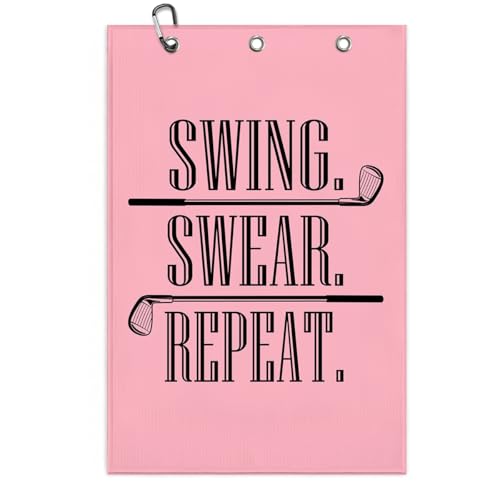 Swing Swear Repeat Microfiber Pink Golf Towel, Funny Towels for Golf Bags with Clip, Mother Day Retirement Birthday Gifts for Grandma Mom Sister Aunt Golfer Sport Lover, Ladies Golfs Towel, 16x24 Inch - color: Swing Swear Repeat Pink Golf