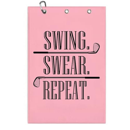 Swing Swear Repeat Microfiber Pink Golf Towel, Funny Towels for Golf Bags with Clip, Mother Day Retirement Birthday Gifts for Grandma Mom Sister Aunt Golfer Sport Lover, Ladies Golfs Towel, 16x24 Inch - color: Swing Swear Repeat Pink Golf