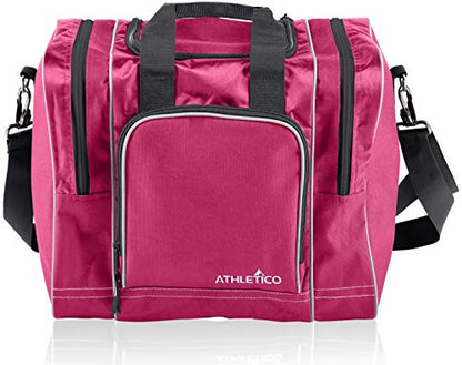 Athletico Bowling Bag for Single Ball - Single Ball Tote Bag With Padded Ball Holder - Fits a Single Pair of Bowling Shoes Up to Mens Size 14 - color: Pink