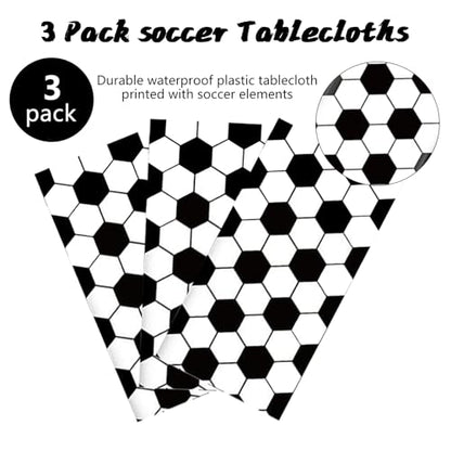 Kesfey 3 Packs Soccer Party Tablecloths 54 x 108 Inches Soccer Sports Ball Table Cover Disposable Waterproof Plastic Soccer Themed Birthday Table Cloth Rectangular Football Tablecloth for Boys Sports - color: Black and White Soccer