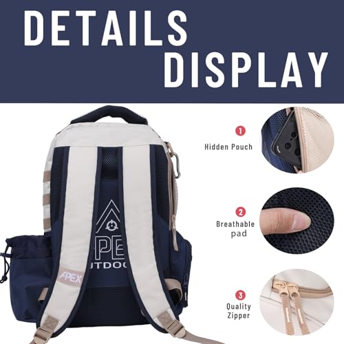 Disc Golf Bag, Large Disc Golf Backpack Holds Over 21 Discs, Durable & Lightweight with Multiple Storage Pockets - color: White-Blue