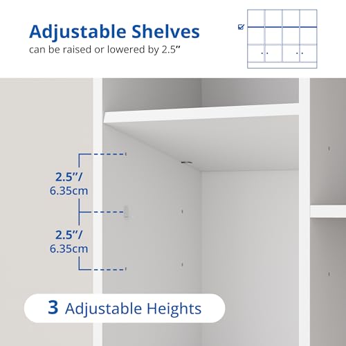 Cozy Castle White Wood Bookcase, 12 Cube Display Shelf with 4 Doors, 3 Tier Open Bookshelf with Adjustable Shelves for Living Room, Home Office, Entryway - color: White
