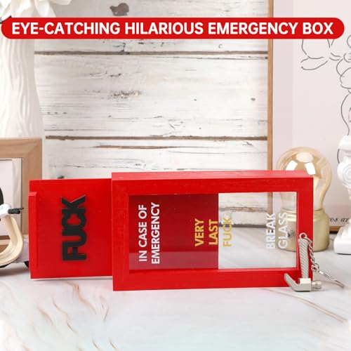Very Last Fuck Emergency Box Funny Gag Gifts for Men Women | Funny White Elephant Gifts for Adults & Christmas Stocking Stuffers, In Case of Emergency Break Glass Wood Box Desk Decor - style: F Emergency Box