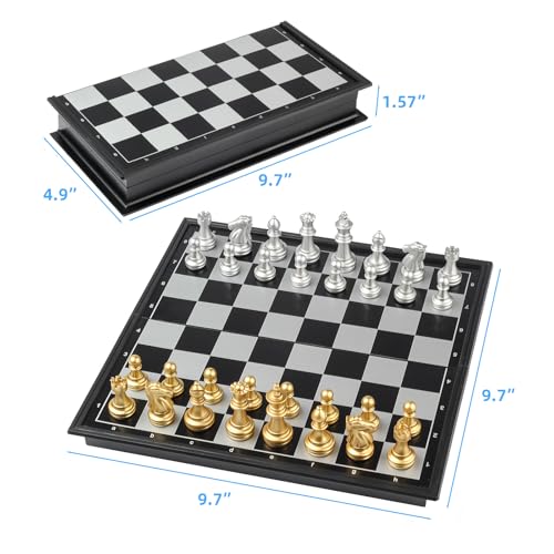 Travel Chess Set Magnetic Vikutu 9.7 Inches Portable Small Folding Chess Board (Medium) - size: Medium