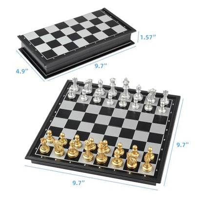 Travel Chess Set Magnetic Vikutu 9.7 Inches Portable Small Folding Chess Board (Medium) - size: Medium