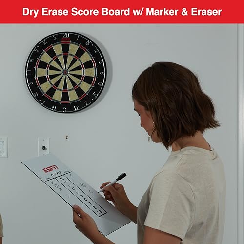 ESPN Dart Board Includes 6 Steel Tip Darts, Bristle Dartboard for Game Room
