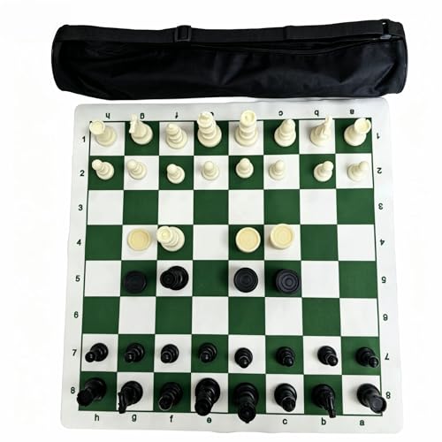 20" Large 2-in-1 Chess and Checkers Set for Kids Adults Beginners,Folding Portable Chess Board Game with Shoulder Strap Bag, Travel & Camping & Educational STEM Toys for Kids