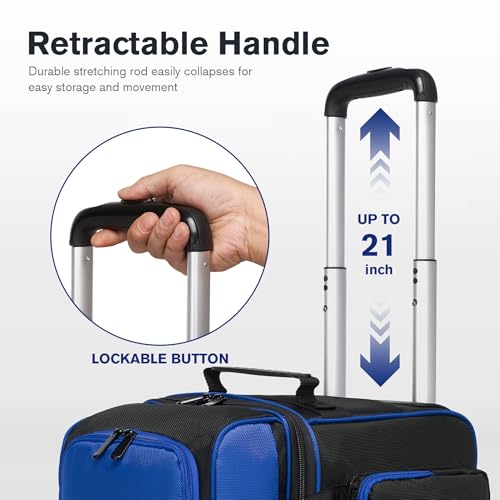 Single Roller Bowling Bag with Wheels, 1 Bowling Ball Bag with Separate Shoe Compartment and Retractable Handle Extends to 37.0 Inches, Padded Foam Ball Insert - color: Blue