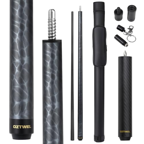 Carbon Fiber Pool Cue Stick, 12.4mm 8-Layer Tip Low Deflection Pool Cue Professional Pool Sticks for Adults with Pro Taper Cue Shaft 3/8 x 8 Joint Pin - color: Blue with Extension