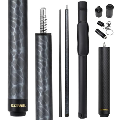 Carbon Fiber Pool Cue Stick, 12.4mm 8-Layer Tip Low Deflection Pool Cue Professional Pool Sticks for Adults with Pro Taper Cue Shaft 3/8 x 8 Joint Pin - color: Blue with Extension