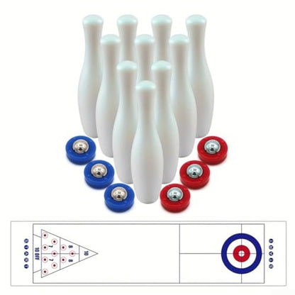 Shuffleboard Bowling Game Set with Curling Mats Tabletop Indoor Board Game for Family Fun and Party Entertainment Plastic and Steel Smooth Rolling Pucks