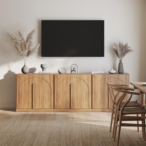 BELLEZE 2 Tier Bookshelf with Arched Wood Door, Set of 3 Modern Display Bookcase Shelf with Storage and Adjustable Shelves, 94" Wood Bookshelves for Living Room Office Entryway (Camel) - color: Bijou Camel B, size: 3