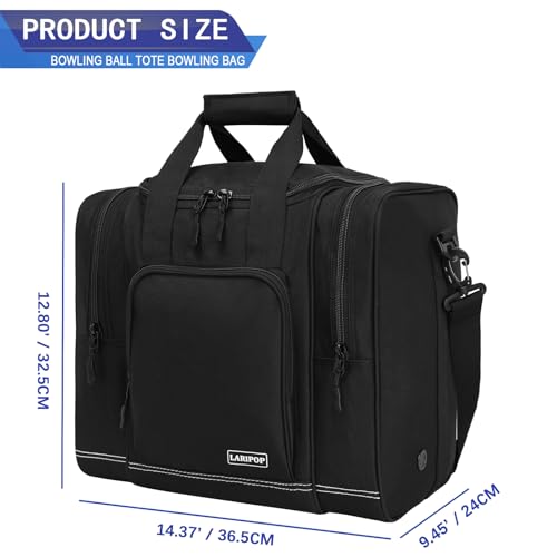 LARIPOP Bowling Ball Bag, Single Bowling Tote with Padded Ball Holder, Ventilated Shoe Pocket & Adjustable Shoulder Strap for Adult Bowlers Men Women - color: Black